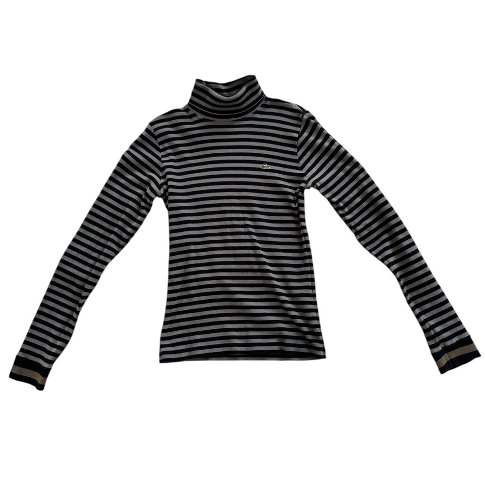 Lacoste Black and White Striped Long Sleeve Tee